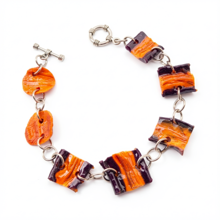 Bracelet ISHTAR Perles Carotte Bi couleur Prune et orange Stabilisés
