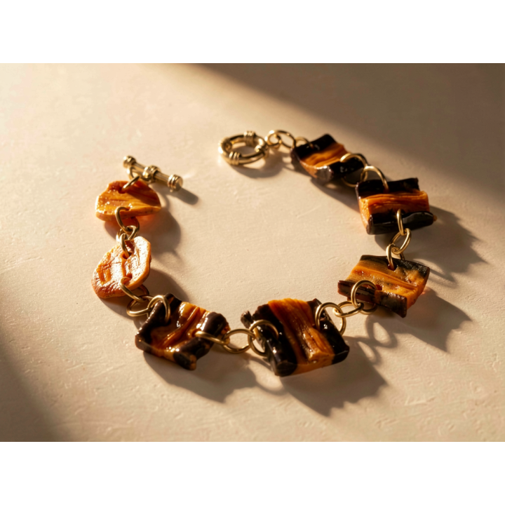 Bracelet ISHTAR Perles Carotte Bi couleur Prune et orange Stabilisés
