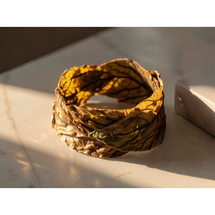 Bracelet KIMI Manchette Feuille de Chou vert frisé Vieilli Stabilisé