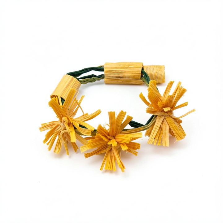 Bracelet LOMASI Pompons feuilles de Maïs Stabilisé sur raphia