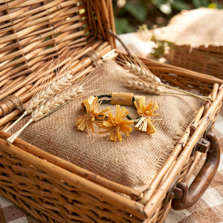 Bracelet LOMASI Pompons feuilles de Maïs Stabilisé sur raphia