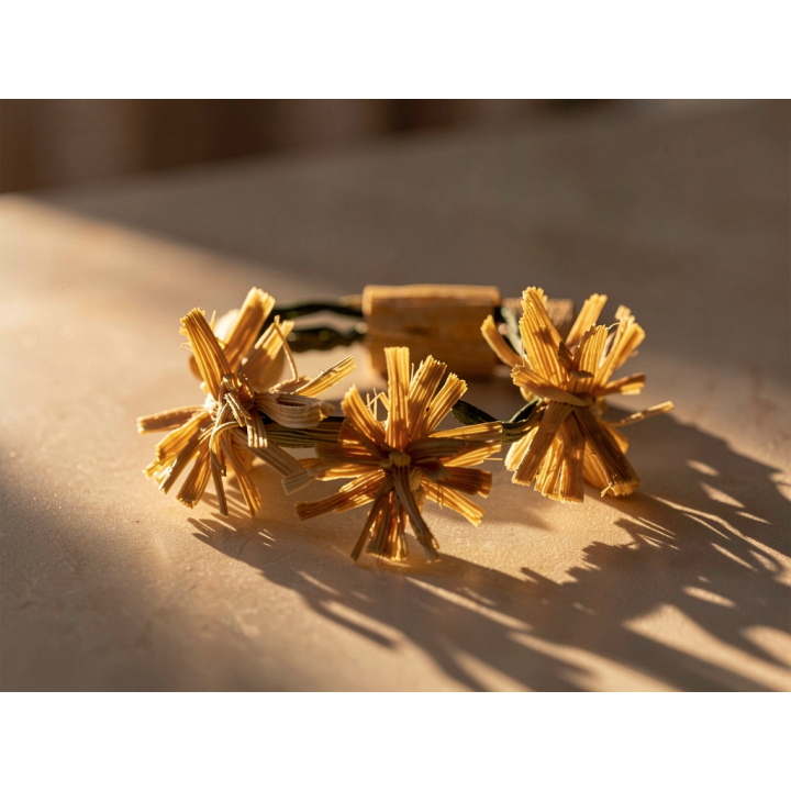 Bracelet LOMASI Pompons feuilles de Maïs Stabilisé sur raphia