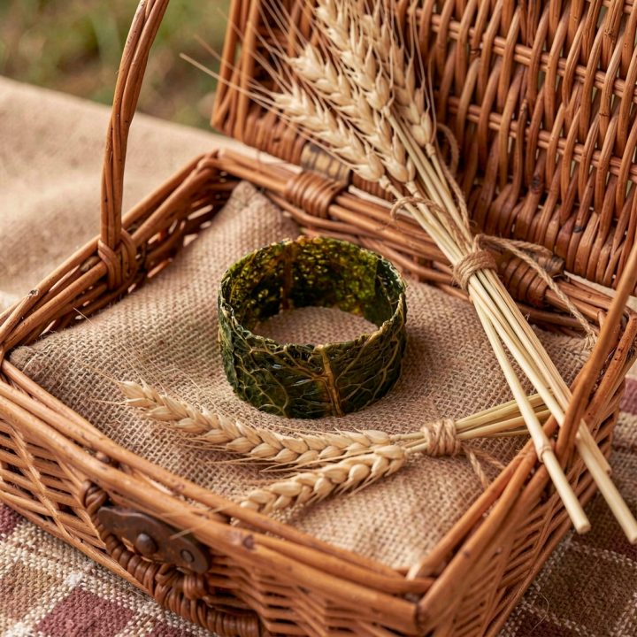Bracelet Manchette SANCTUAIRE DE GAÏA Chou vert Frisé Stabilisé