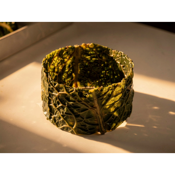 Bracelet Manchette SANCTUAIRE DE GAÏA Chou vert Frisé Stabilisé