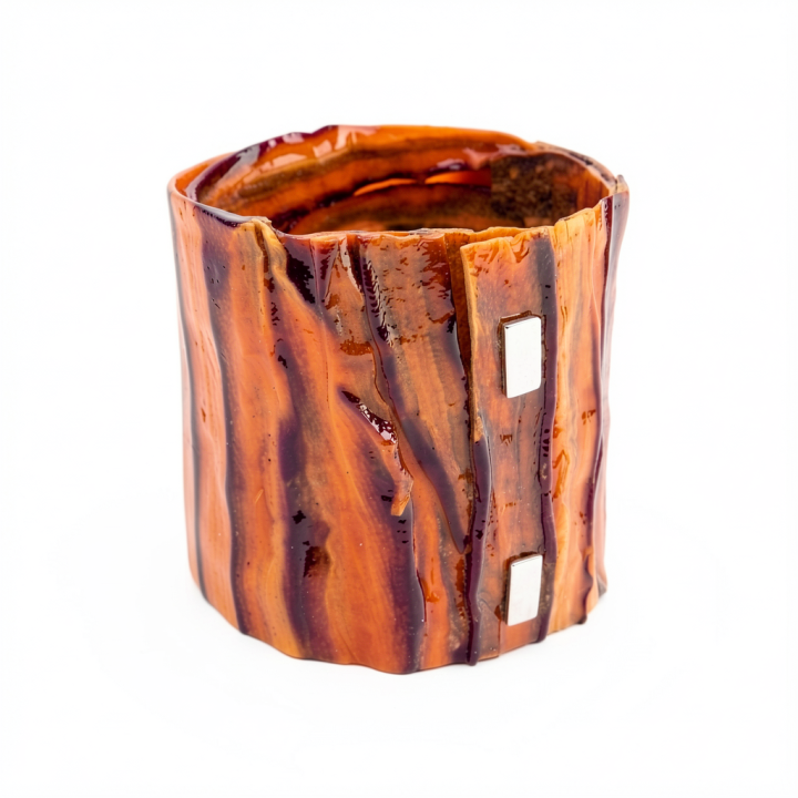 Bracelet Manchette TRIBUS Unisexe Aimanté en Carotte bi couleur Orange et prune Stabilisé, Aimant visible