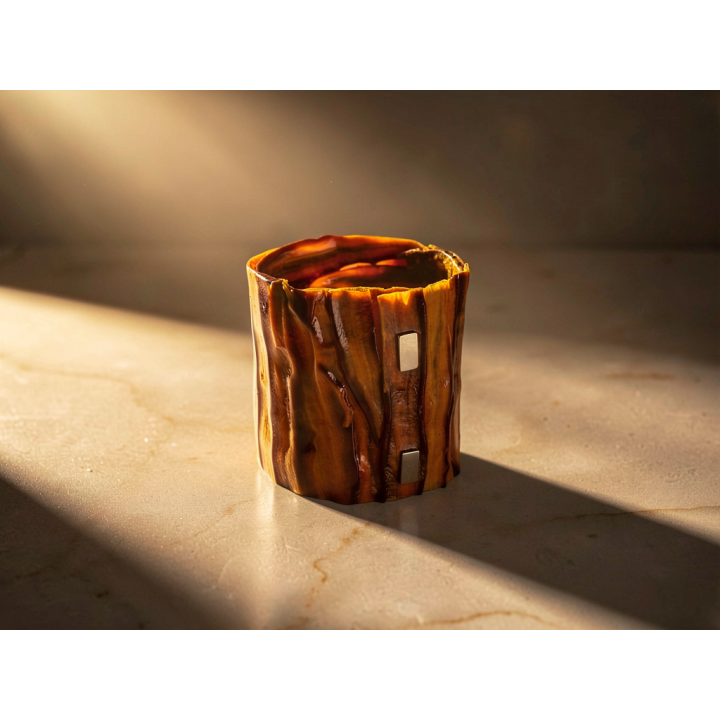 Bracelet Manchette TRIBUS Unisexe Aimanté en Carotte bi couleur Orange et prune Stabilisé, Aimant visible