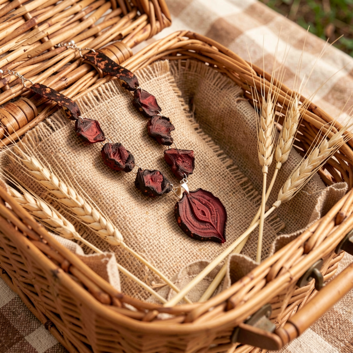 Collier KIMEYA 2 en 1 Ras-de-cou et boucle d'oreille Chips de Betterave rouge Stabilisé et ses anneaux