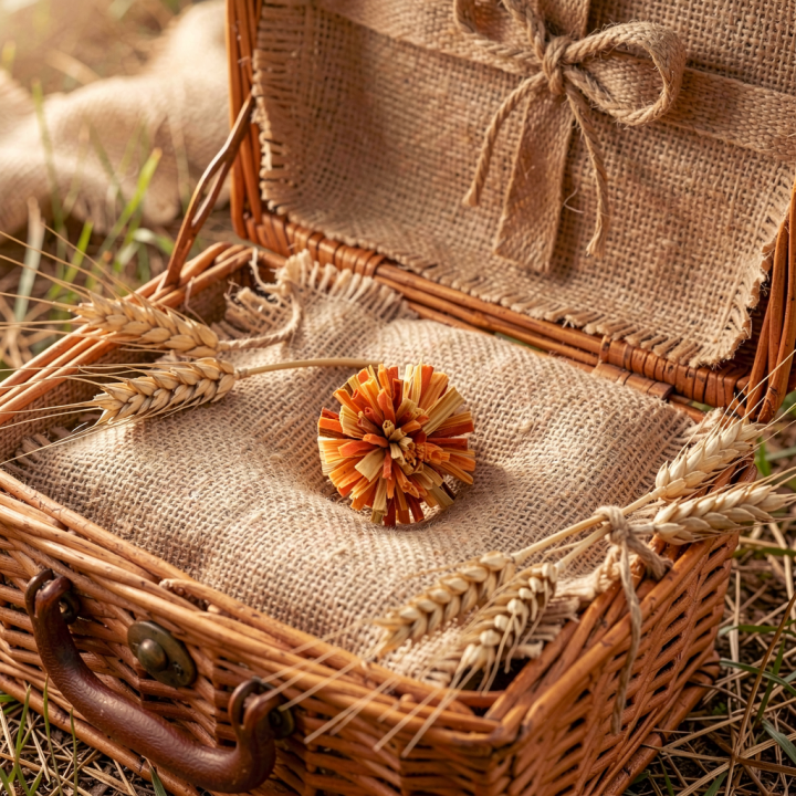 Bague TAWENA pompon carotte et feuille de Maïs Stabilisé