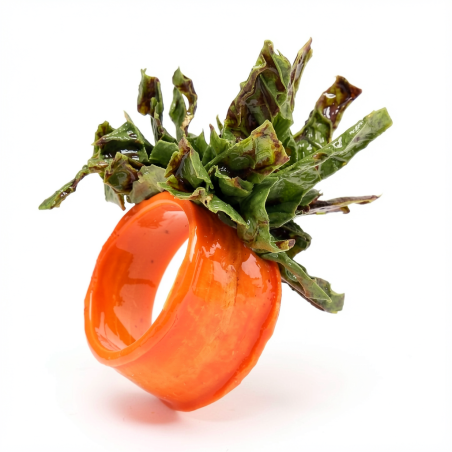 Bague YSORIA Carotte Orange et pompon de Chou vert Stabilisés