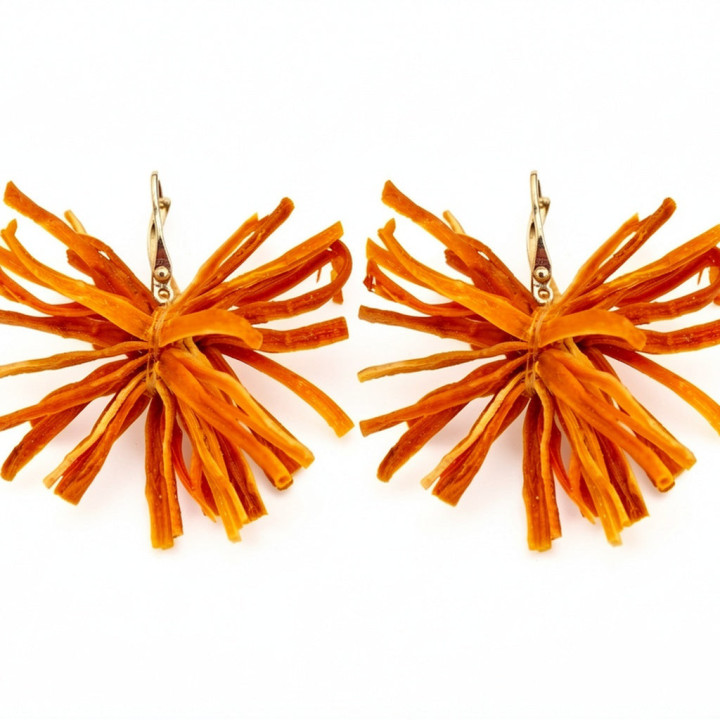 Boucle d'oreille ODAKOTAH Pompon Carotte orange Stabilisé