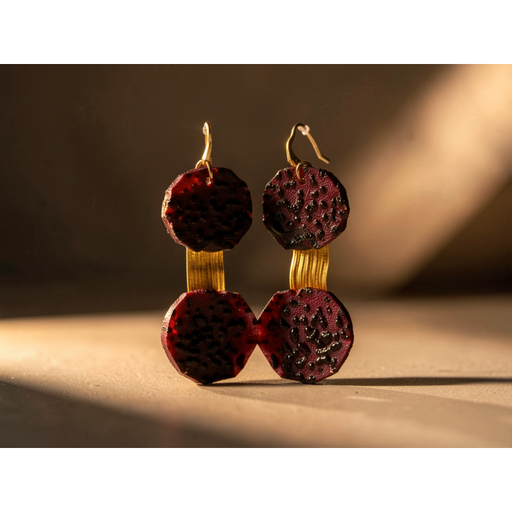Boucle d'oreille YUKI Rondelles du Fruits du dragon et son bâtonnet en Feuille de maïs Stabilisés