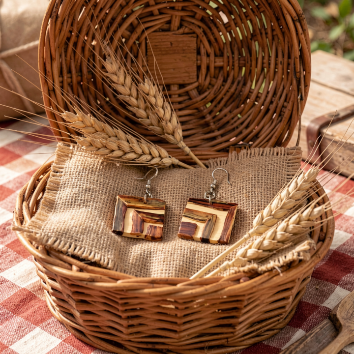 Boucles d'oreilles ELOA Feuilles de Maïs et ses pieds d'artichauts Stabilisés