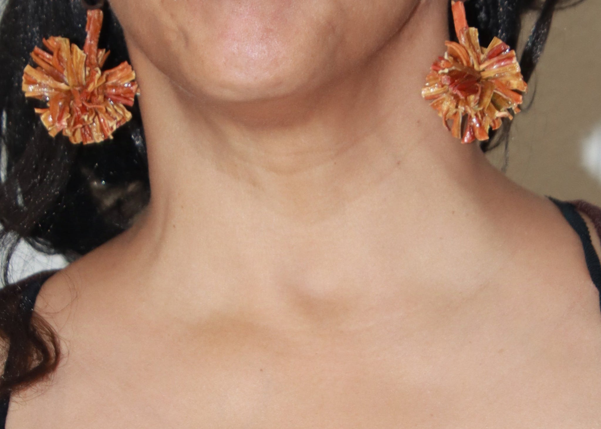 Boucle d'oreille METISSE pompon, Carotte Arc en Ciel stabilisé
